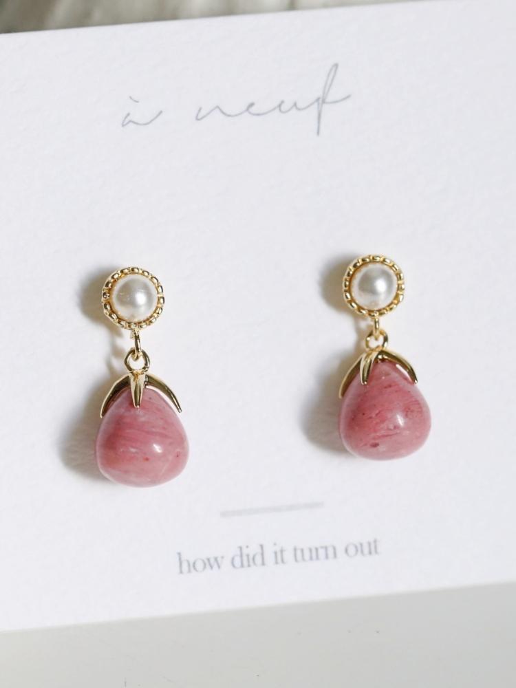 은침 쥬베리 진주 핑크 원석귀걸이