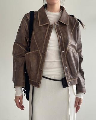 vintage pigment leather jacket (2color)