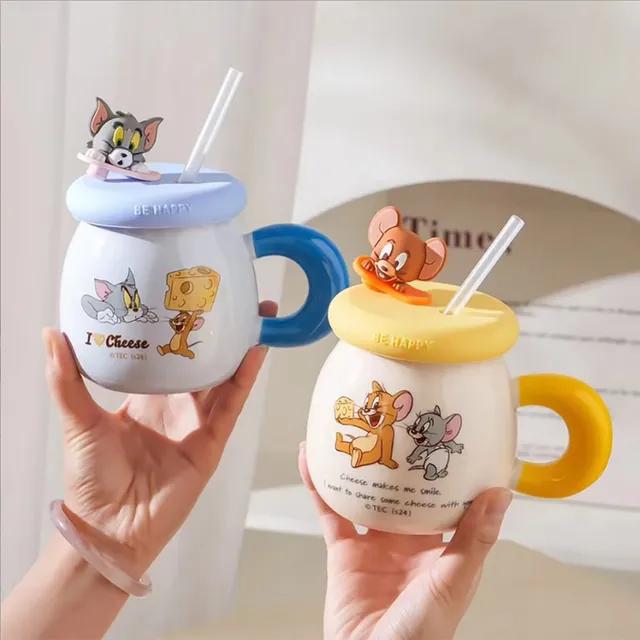 톰과 제리 뚜껑 빨대 머그컵