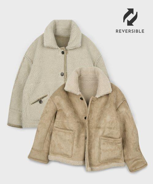리버시블 스웨이드 오버핏 양털 무스탕 자켓 점퍼