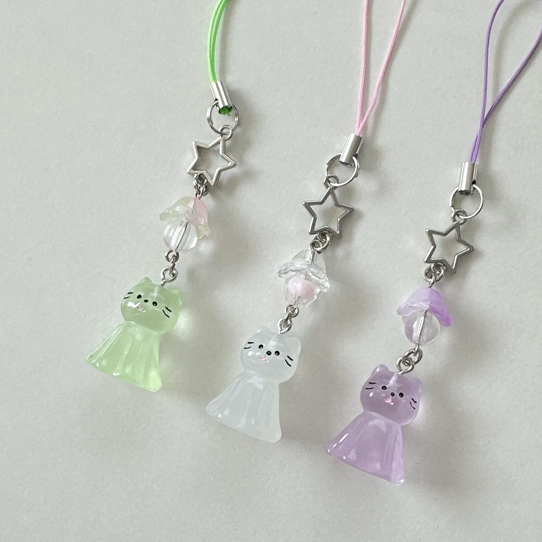 올데이인 🐱키티 테루테루보즈 맑음 인형 고양이 스트랩 키링 👻   핸드폰줄 핸드폰고리 비즈스트랩 비즈키링 다이어리 에어팟 Z플립 키링