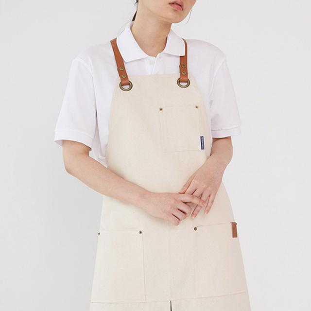 공에이프런 Leather Strap All in One 머랭 화이트 에이프런 - 바리스타 앞치마