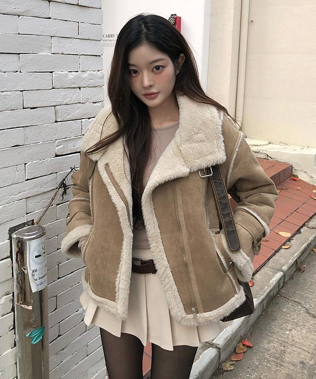 클래식블랑 [전체퍼안감♨️털빠짐없음] 라노 퍼안감 겨울 하이넥 스웨이드 무스탕 자켓 / 연말룩 데일리룩 클래식블랑