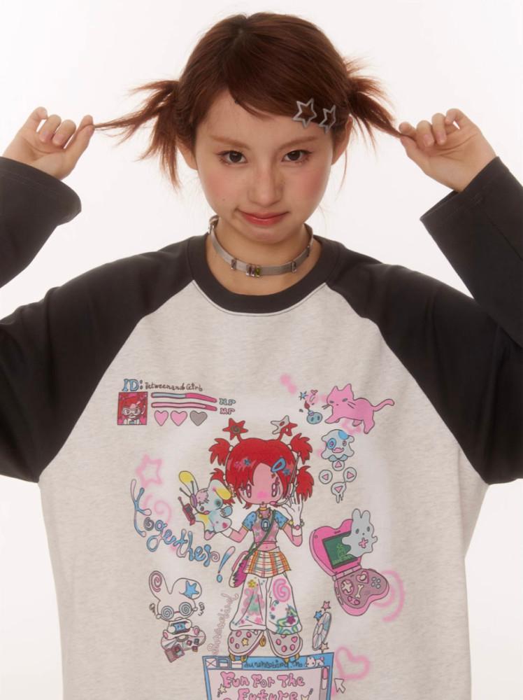 BETWEENAND 일러스트 콜라보 라글란 긴팔 티셔츠 2color