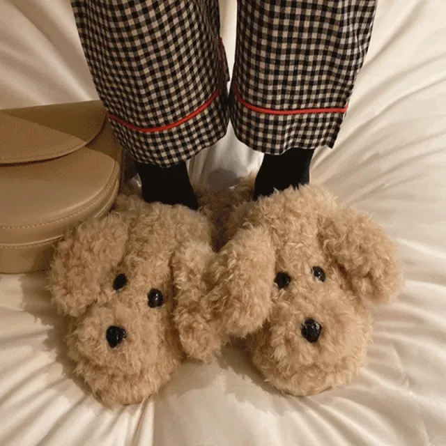 [🐩당일발송] 푸들 털슬리퍼 실내 캐릭터 학교 겨울 사무실 방한 양털 인형 실내화 거실화 털신