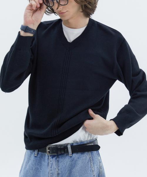 센트레 라인 브이넥 니트_블랙