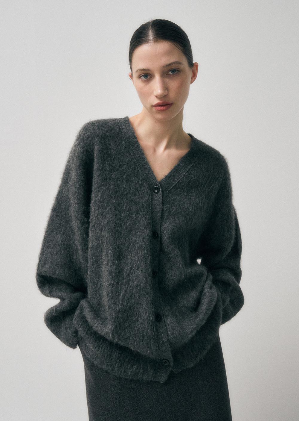mohair v-neck cardigan (charcoal)