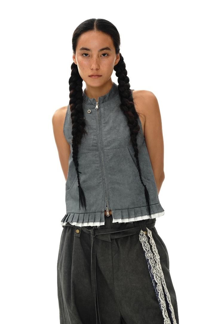 OINIMI Pleated Edge Mud Die Zip-Up Vest