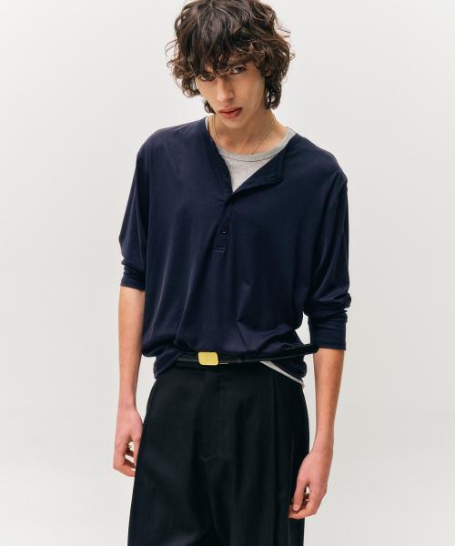 레이어드 헨리넥 롱 슬리브 티셔츠 (네이비그레이)