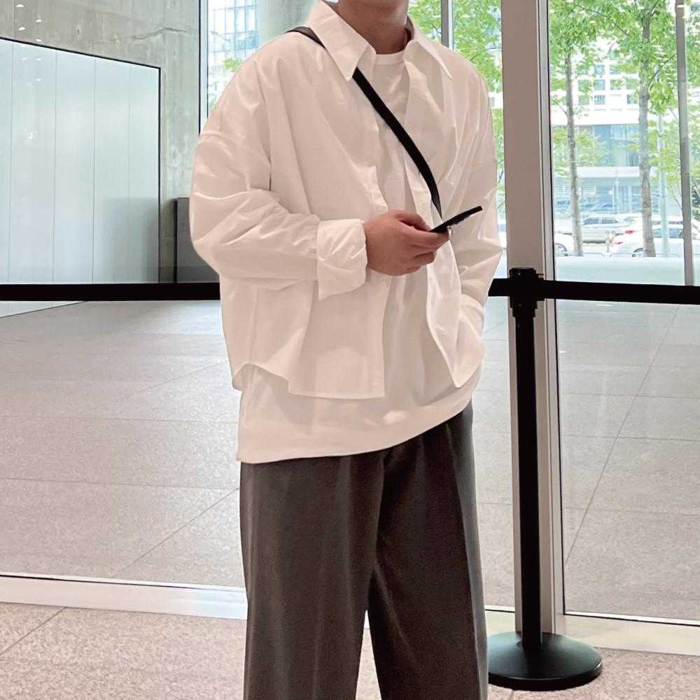 파인드룩 남자 미니멀 워싱 루즈핏 크롭 셔츠 코튼 숏 오버핏