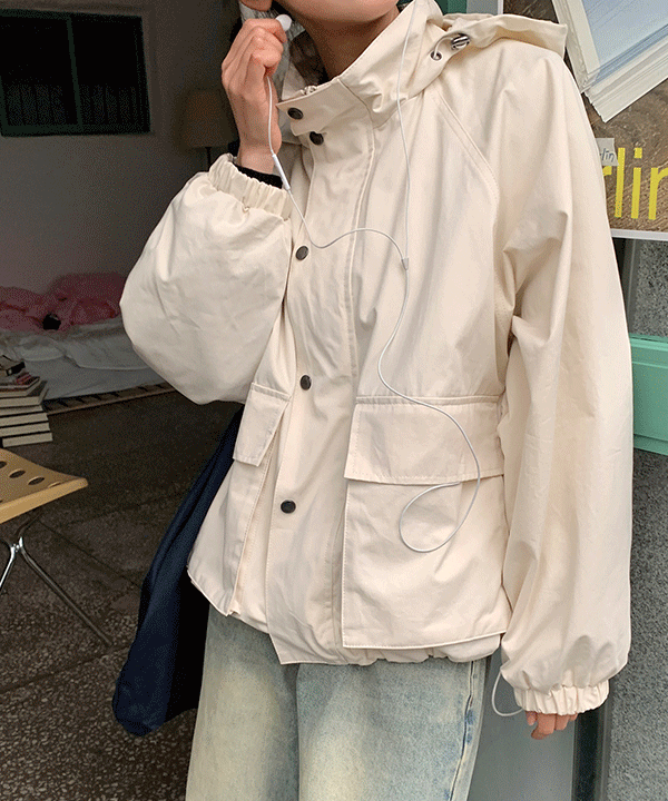 모어라운드 돔페이 루즈핏 스트링 빅포켓 야상 점퍼 -3color