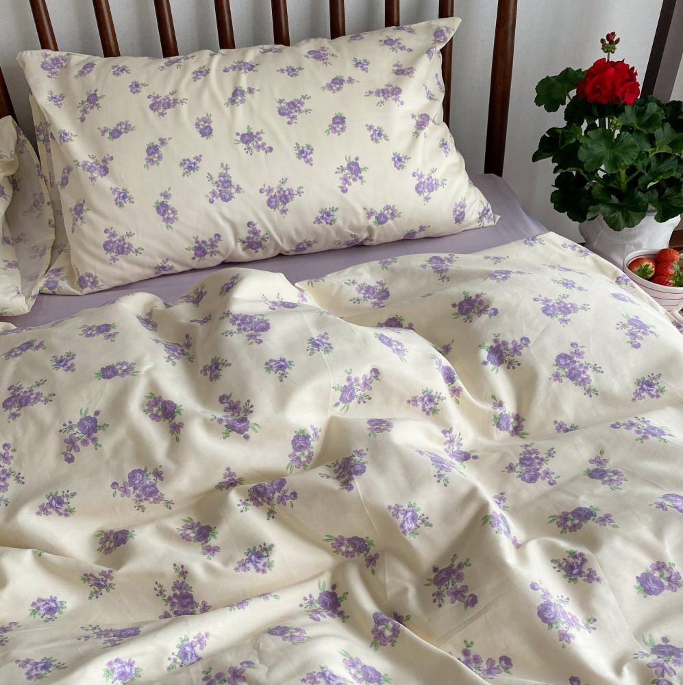 버터 퍼플 꽃무늬 이불 커버 세트 / 플라워 바스락 호텔 순면 침구