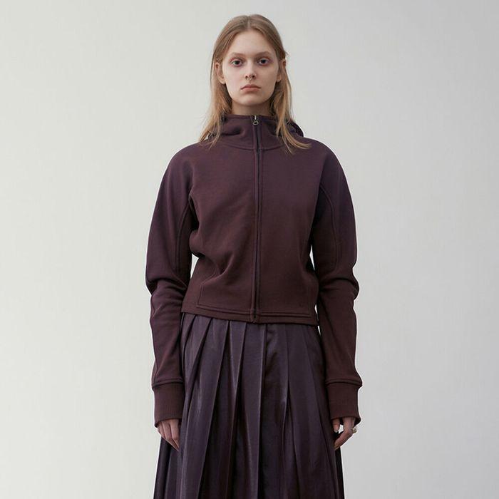 SIDE RIB ZIP-UP HOODIE_BROWN_LW244TS07BR