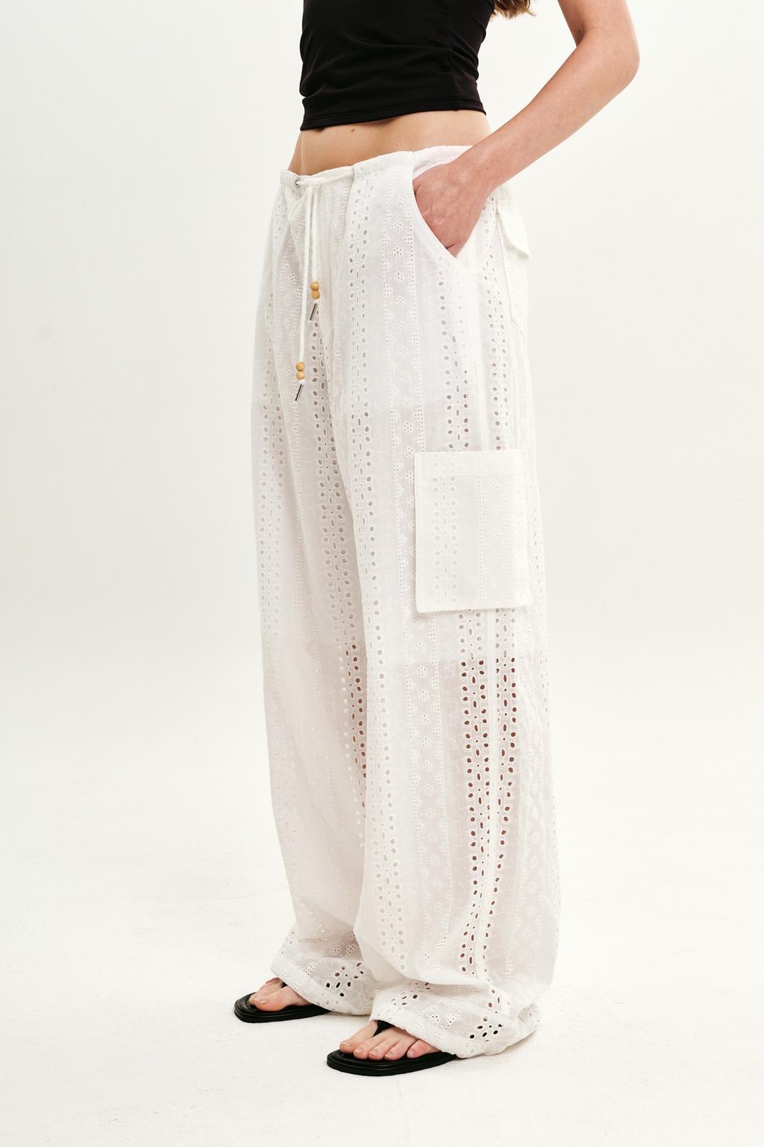 COTTON EYELET WIDE PANTS