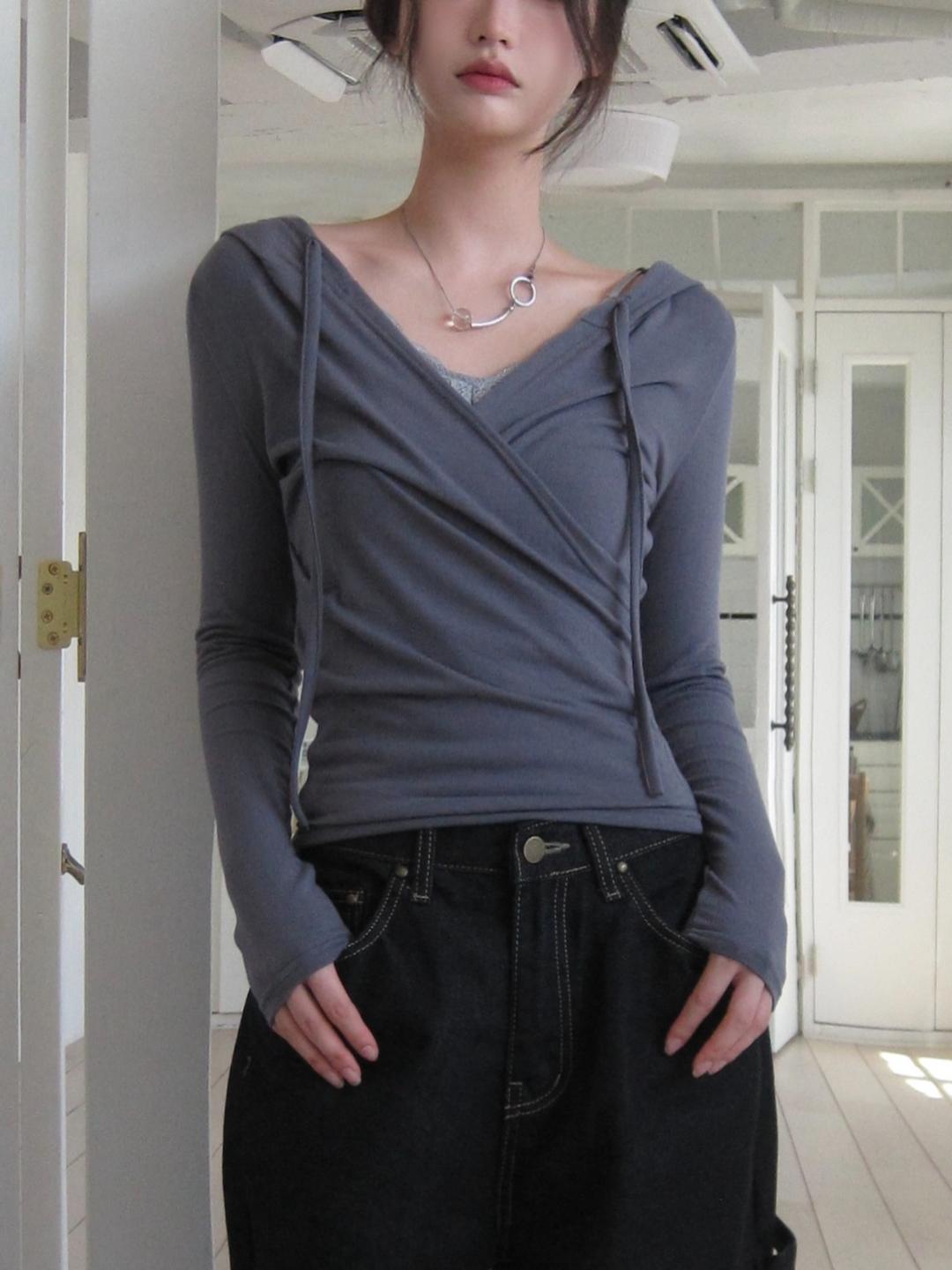 옵텐소 드레이프 후드 랩 티셔츠 (2color)