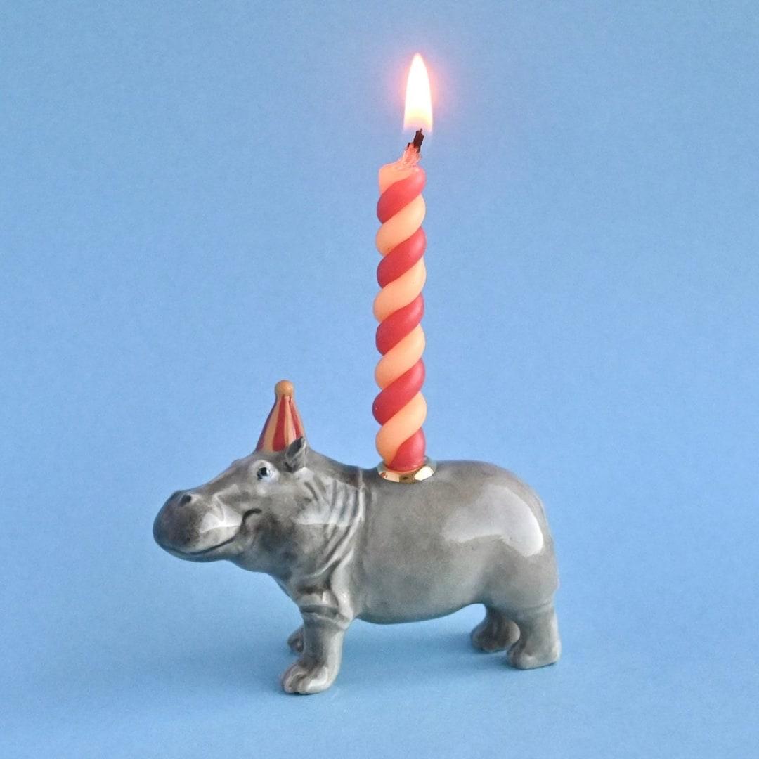 Hippo Cake Topper| Handcrafted Porcelain Figurine | Camp Hollow Collectable Heirloom Art | Birthday Candle Holder | Collect them All!