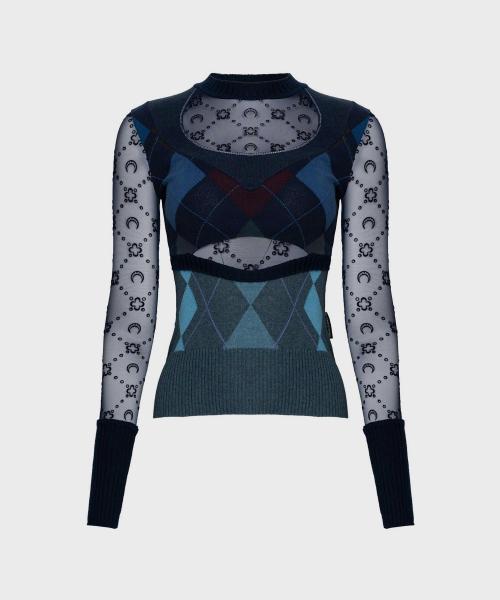 (W) 업사이클드 아가일 니트 피티드 스웨터 울트라 마린 UPCYCLED ARGYLE KNIT FITTED SWEATER