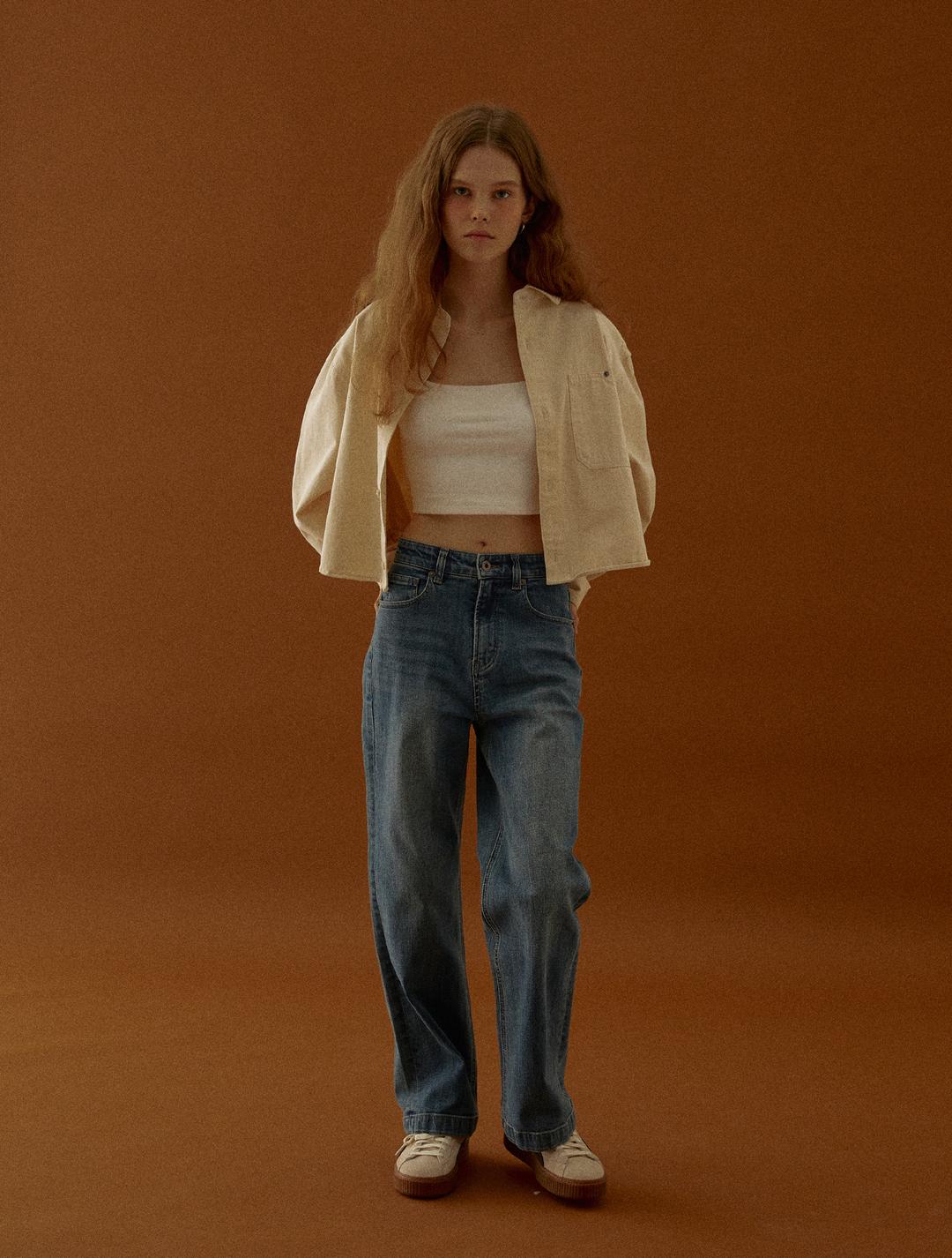 [기모선택옵션] 페이트로 7608 세미와이드핏 더스티 미디움인디고 데님팬츠