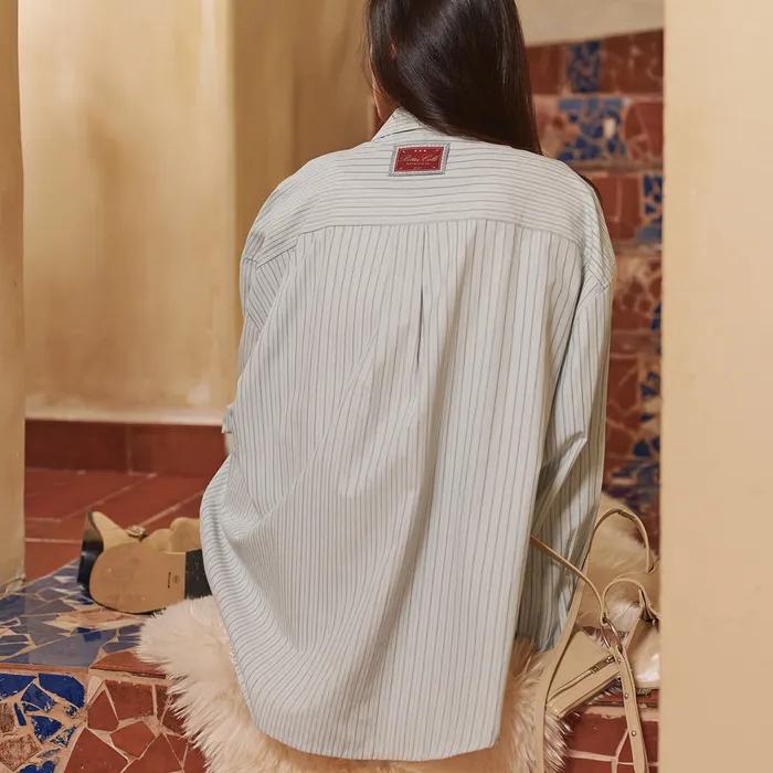 Oversized Sasha Stripe Shirt-Grey