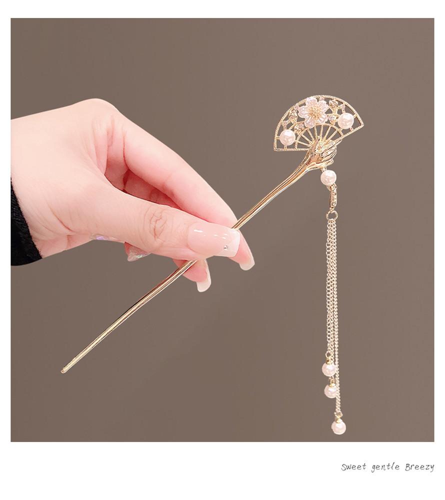 부채드롭비녀 한복 외국인선물 혼주머리 올림머리 반묶음머리