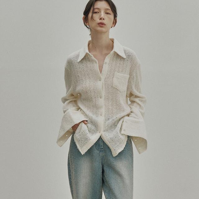 울 크로쉐 슬림핏 셔츠 (아이보리)