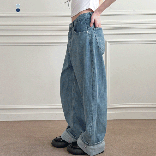 [봄팬츠💙/스트라이프] 헤링본ST와이드데님팬츠 (2color)