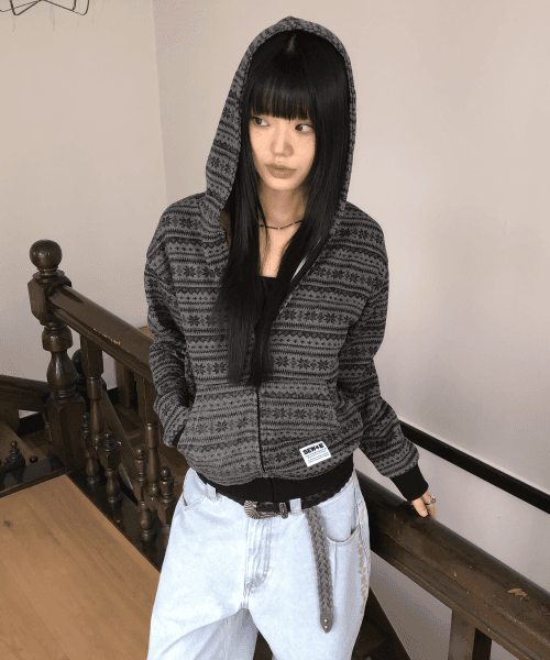 스노우 후드집업 (세미크롭) 딥차콜