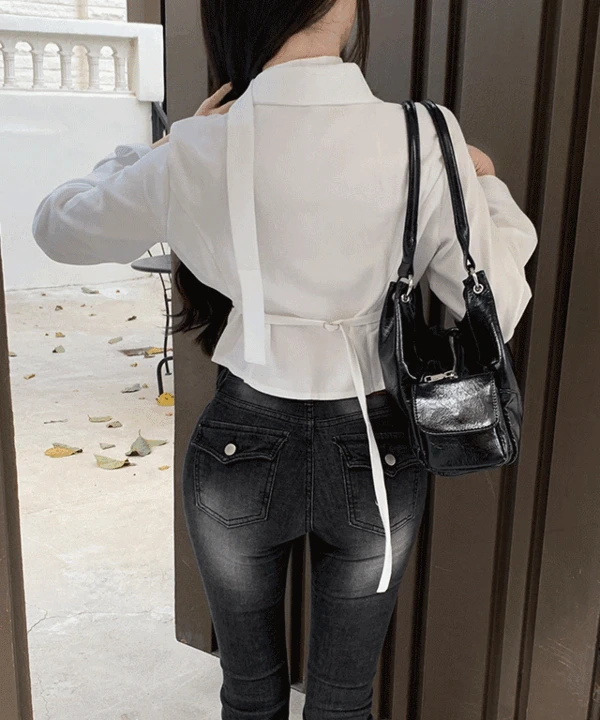 [ 허리잘록 ] 어센드 머플러 벨트 크롭 셔츠