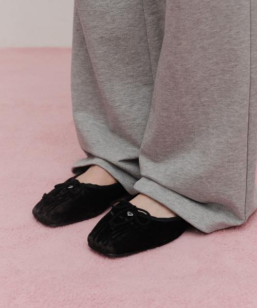 W BALLET RIBBON VELVET FLAT SHOES black