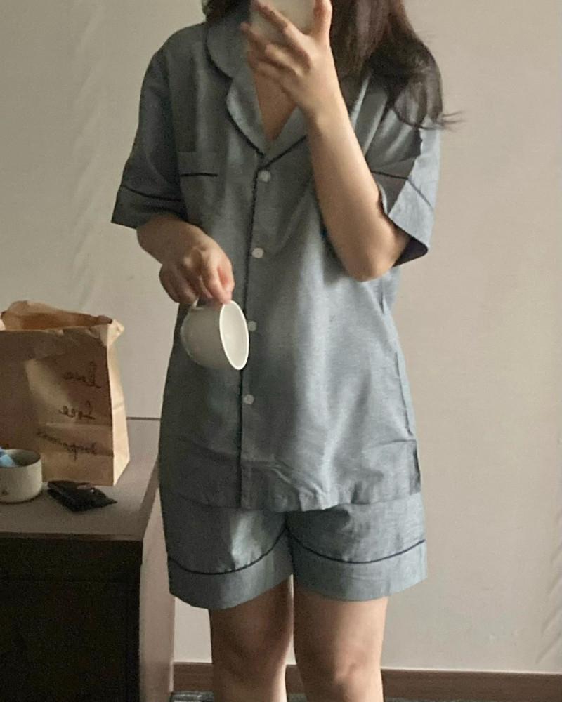 [국내제작,백화점납품] 반팔/긴팔 2type 베이직그레이 커플파자마 부드러운잠옷 신혼선물