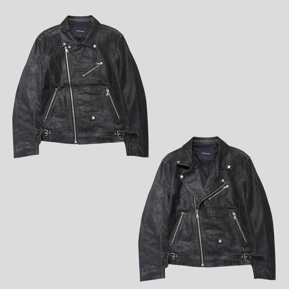 BUCKAROO 버커루 블랙 돈피 돼지가죽 페이크포켓 라이더자켓 레더자켓 가죽자켓 M