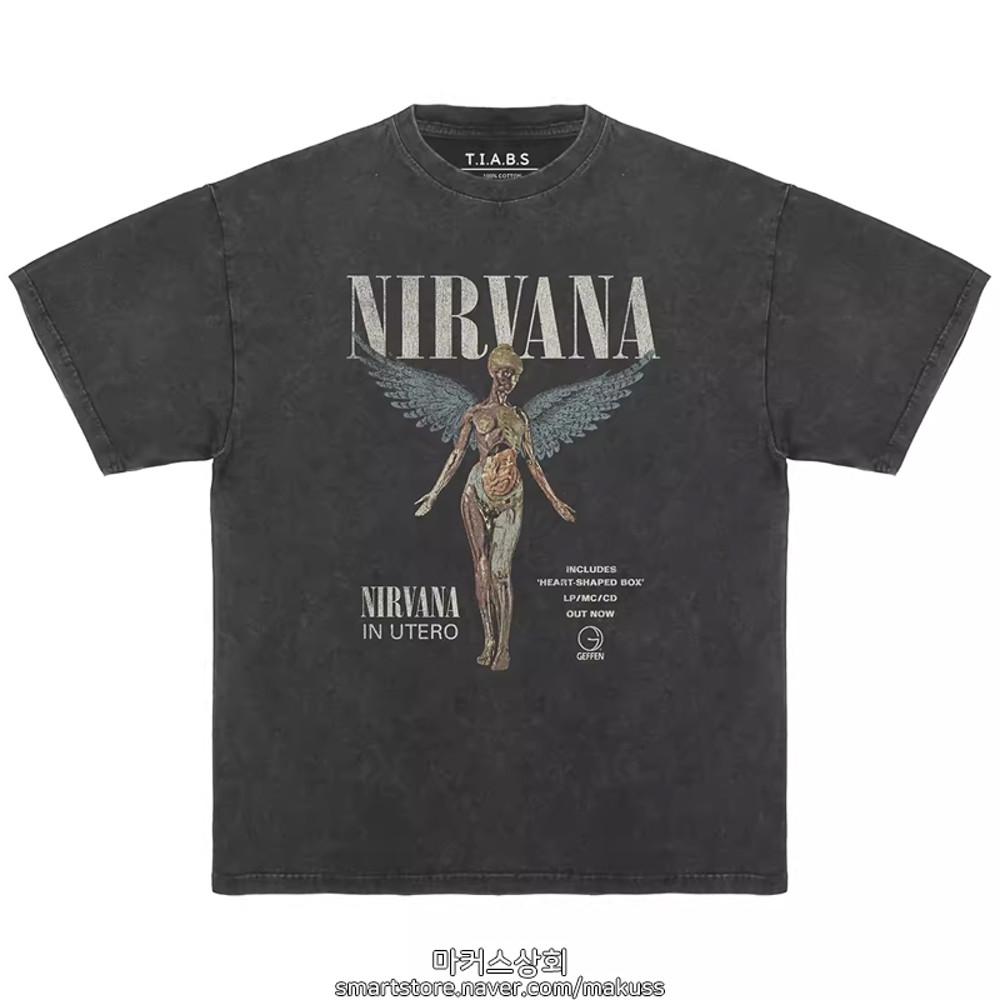 빈티지 워싱 너바나 Nirvana In Utero 반팔티셔츠 루즈핏 피그먼트 고급 순면