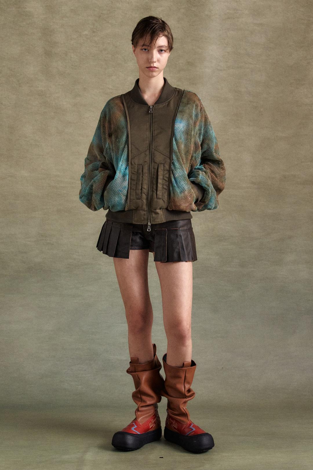 UNISEX DOUBLE LAYER MESH BOMBER awa701u(BROWN)
