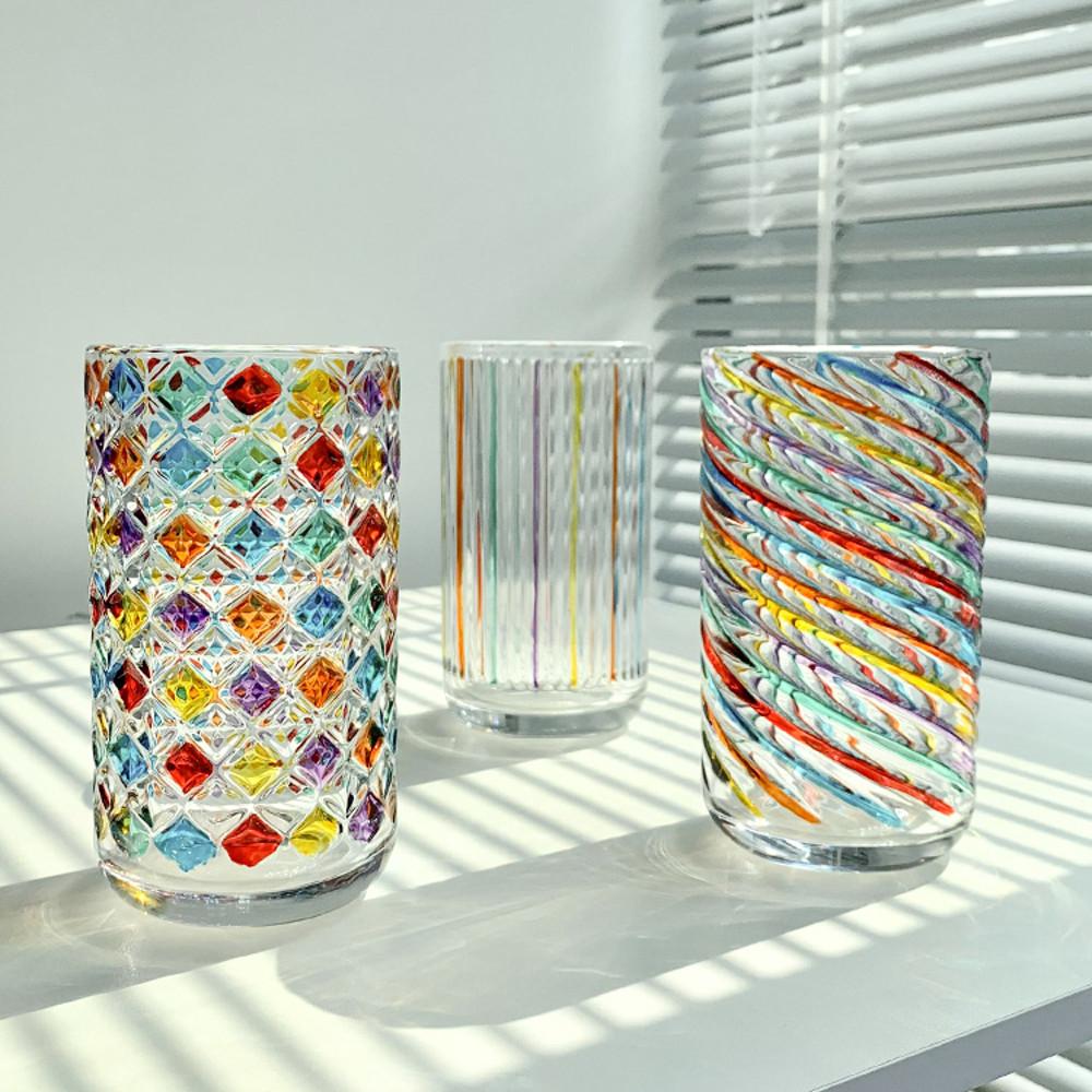 레인보우 레트로 맥주잔 홈카페 예쁜유리잔 350ml