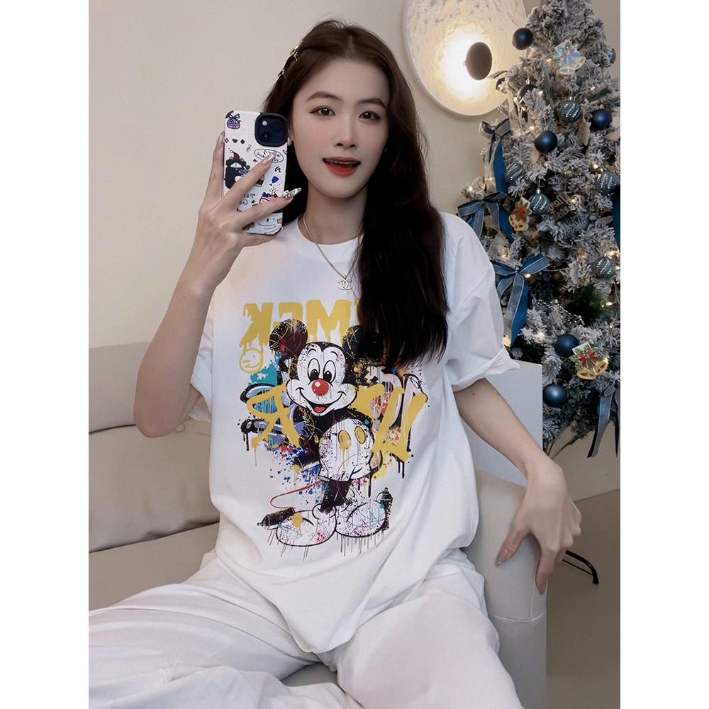 귀여운 화이트 미키 프린팅 루즈핏 티셔츠