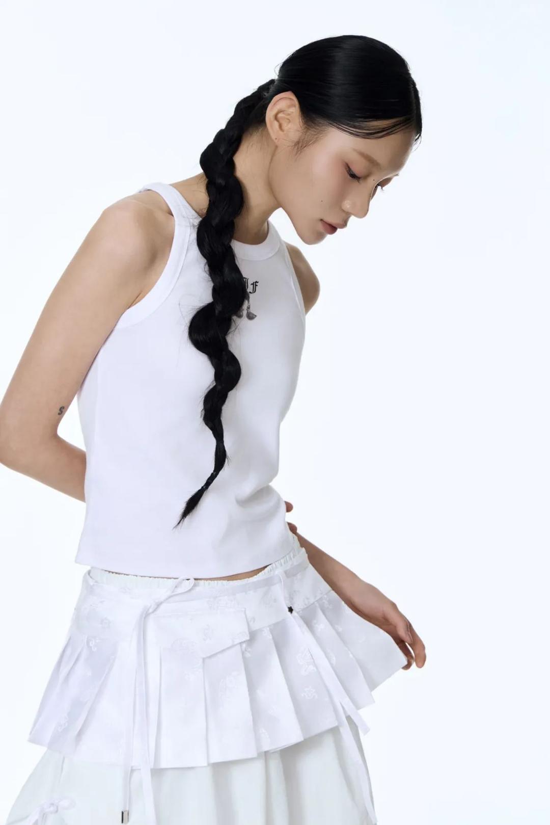 Hanbok Fabric Layered Wrap Skirt (White)