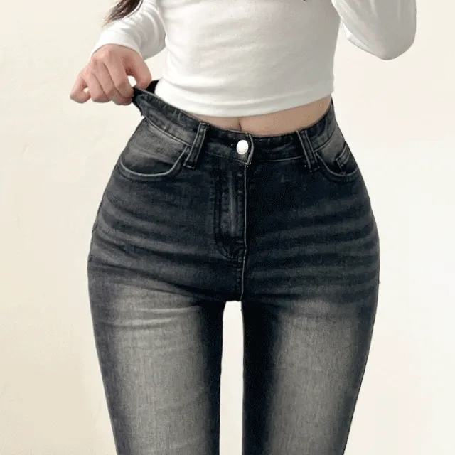 컬러추가! [몸매보정💓/기장선택,S~2XL까지] 말라보이는 슬림핏, 하이웨스트 빈티지 워싱 세미 부츠컷 데님 팬츠 청바지 5color