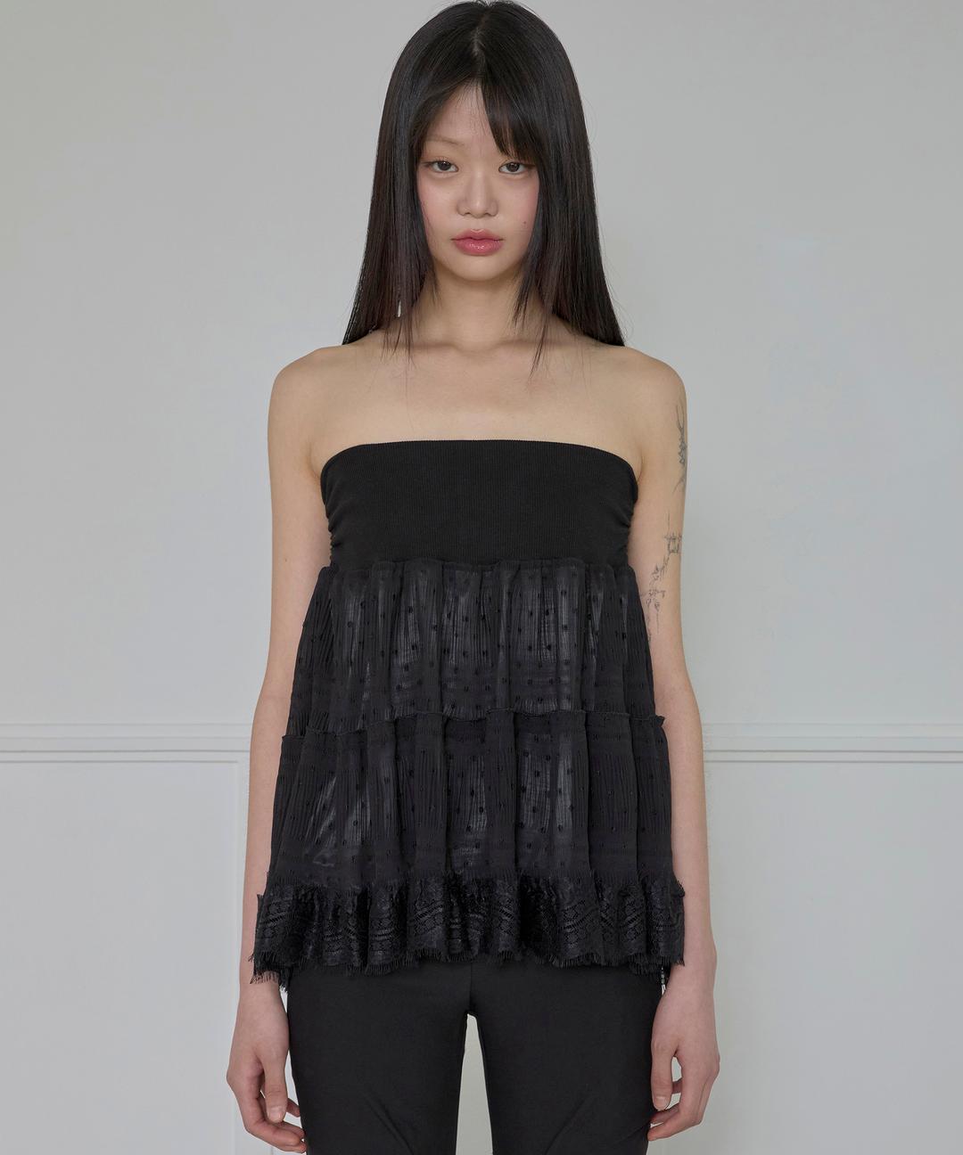 Layered Dot Ruffle Skirt (FL-250_Black)