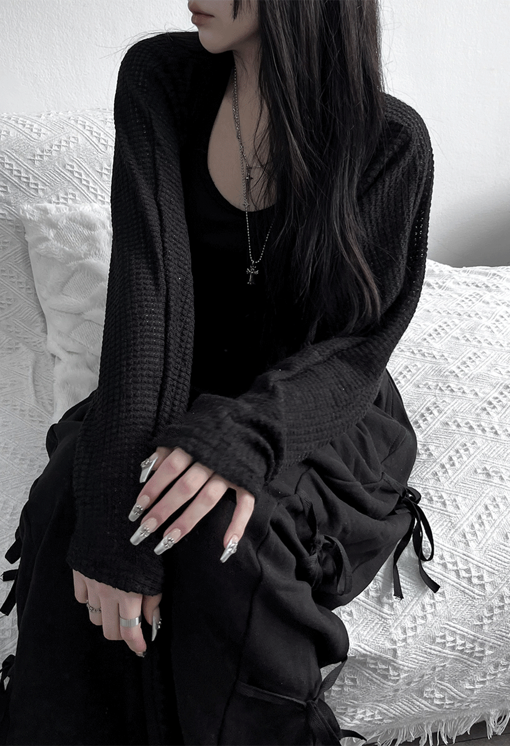 bolero strap waffle cardigan