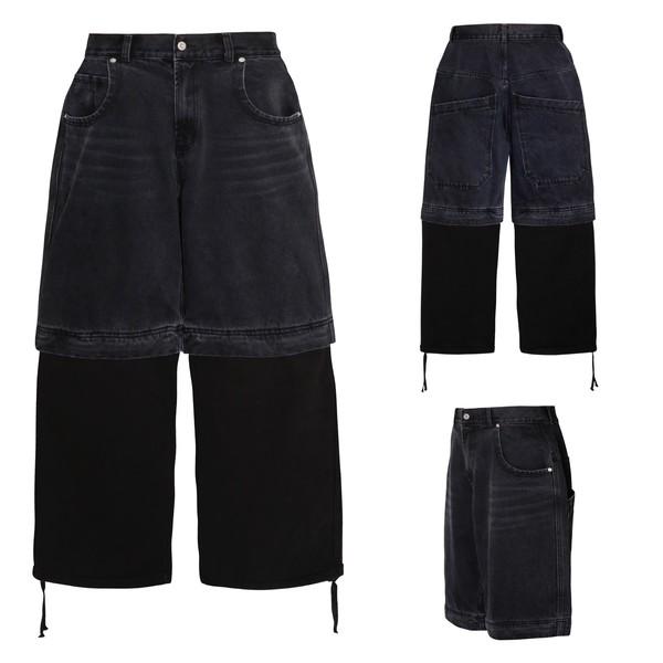 WASHED DETACHABLE BAGGY PANTS BLACK