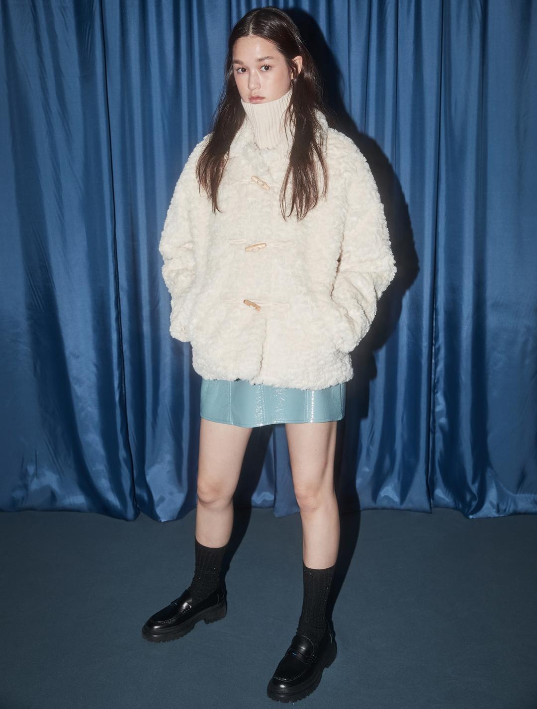 Shearing Fur Duffle Jacket - Ivory