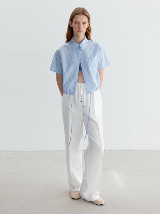LINEN BLEND STRAIGHT BANDING PANTS
