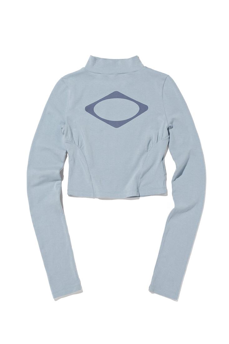 FITTED MOCK NECK LONG SLEEVE TOP (GREYISH BLUE)