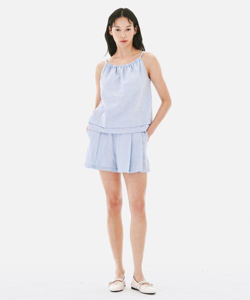 숨트 스트링 슬리브리스 블라우스 큐롯팬츠 세트