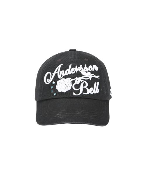 (ESSENTIAL) WASHED JEWELED ROSE CAP aaa527u(CHARCOAL)