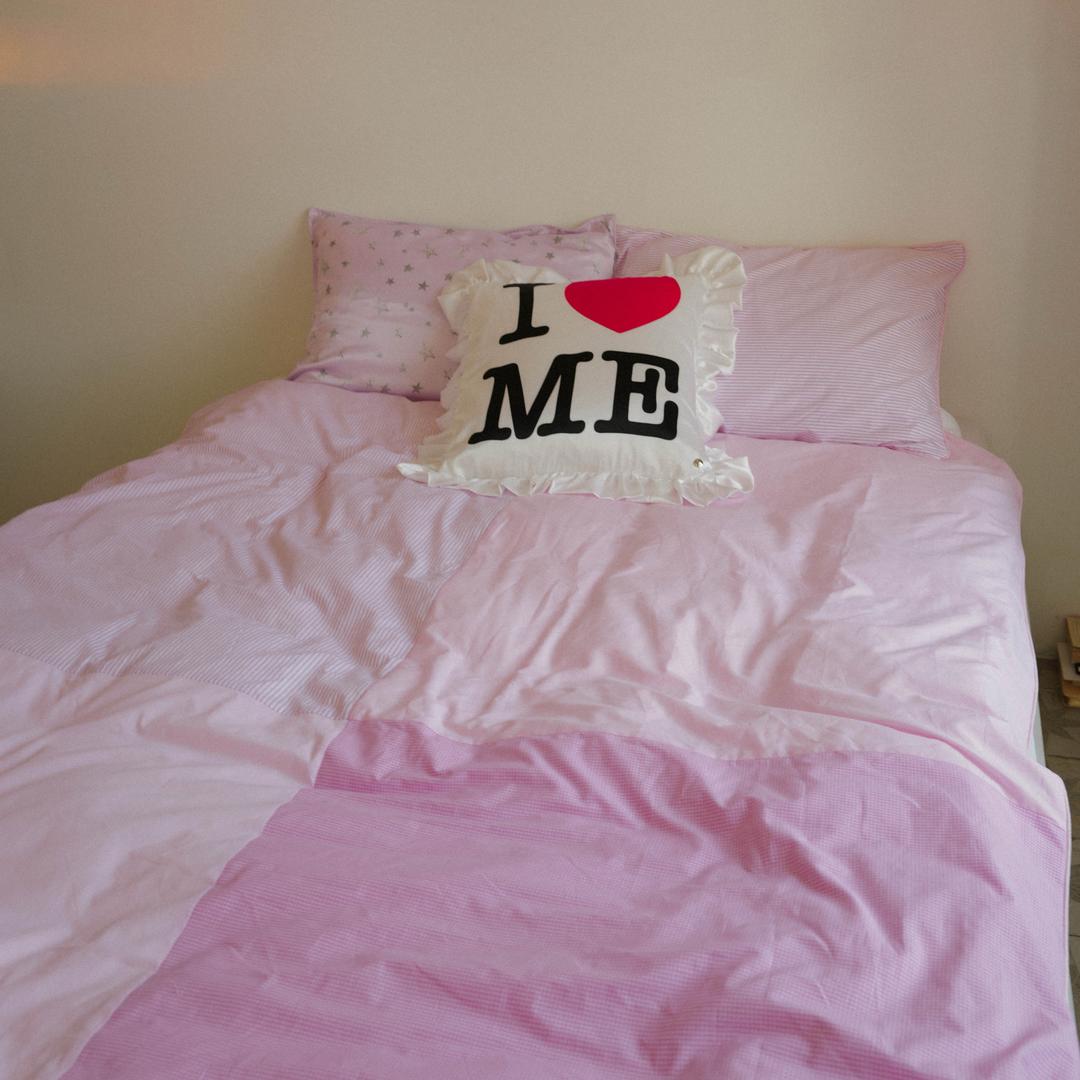 Patchwork duvet cover (Pink stripes & windowpane check)