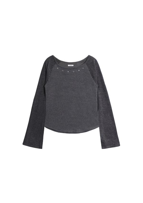 EYELET REGLAN T-SHIRT_GREY