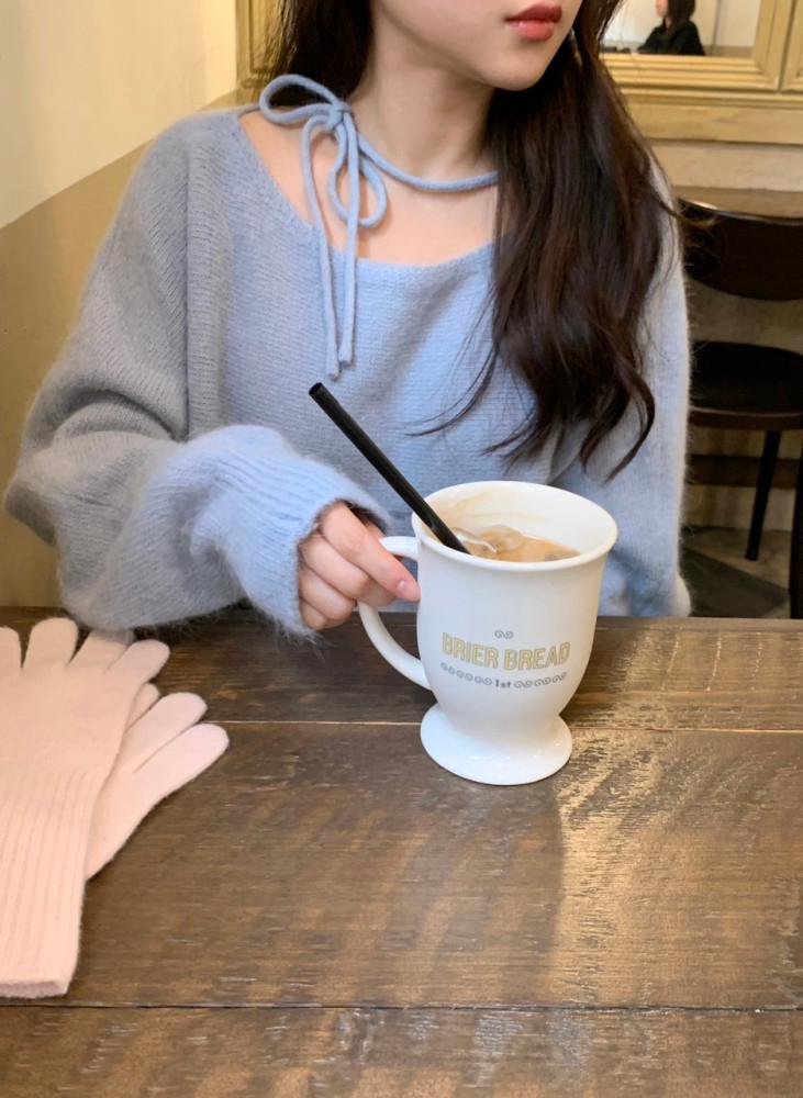 ( 당일배송 / 3color ) 타이 초커 오프숄더 니트