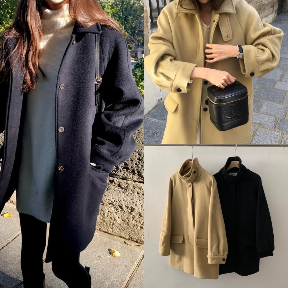 오버테이크 레글런 하프 코트 여성 겨울 루즈핏 울 코트 2color