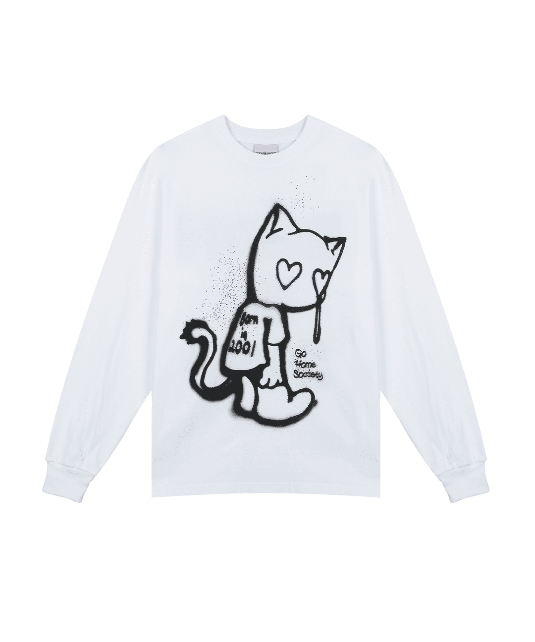 [IBA23UT14WH] LOVE CRYING CAT LONG SLEEVES - WHITE